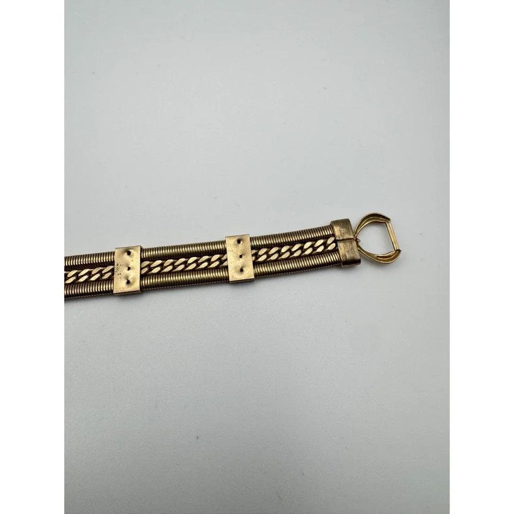 Vintage Mesh Bracelet Gold Tone Gaspipe Curb Chain Multi Strand Panel Link MCM